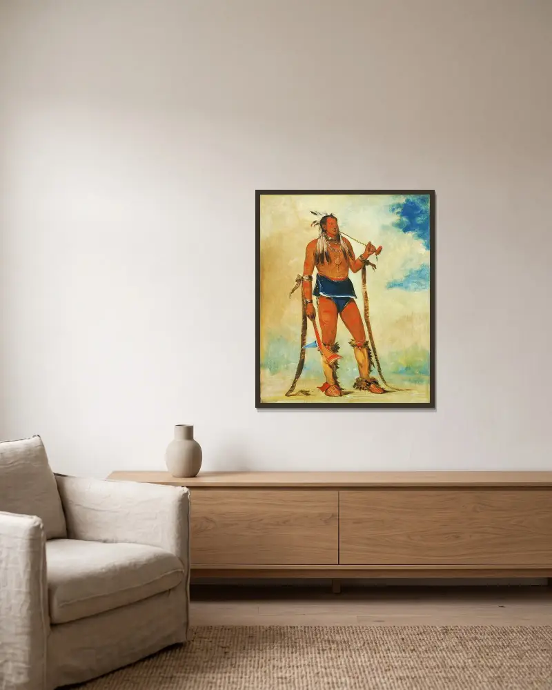 Wah-Chee-Háhs-Ka, Man Who Puts All Out of Doors av George Catlin inramad på en vägg