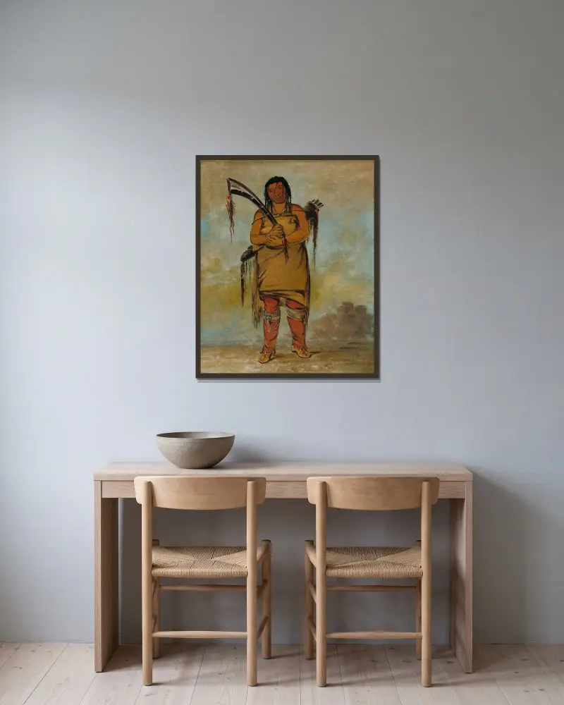 Wáh-Chees, a Brave av George Catlin inramad på en vägg