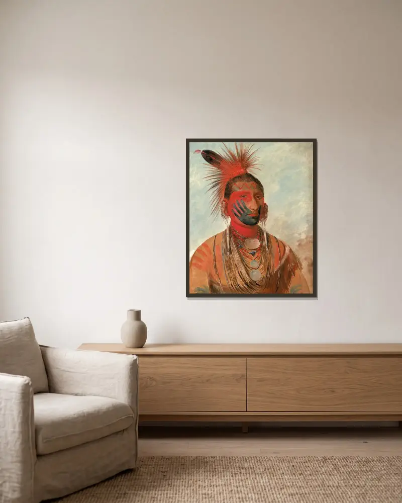Wash-ka-mon-ya, Fast Dancer, a Warrior av George Catlin inramad på en vägg