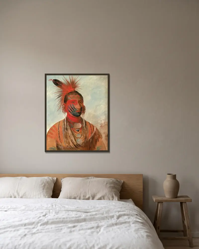 Wash-ka-mon-ya, Fast Dancer, a Warrior av George Catlin inramad på en vägg
