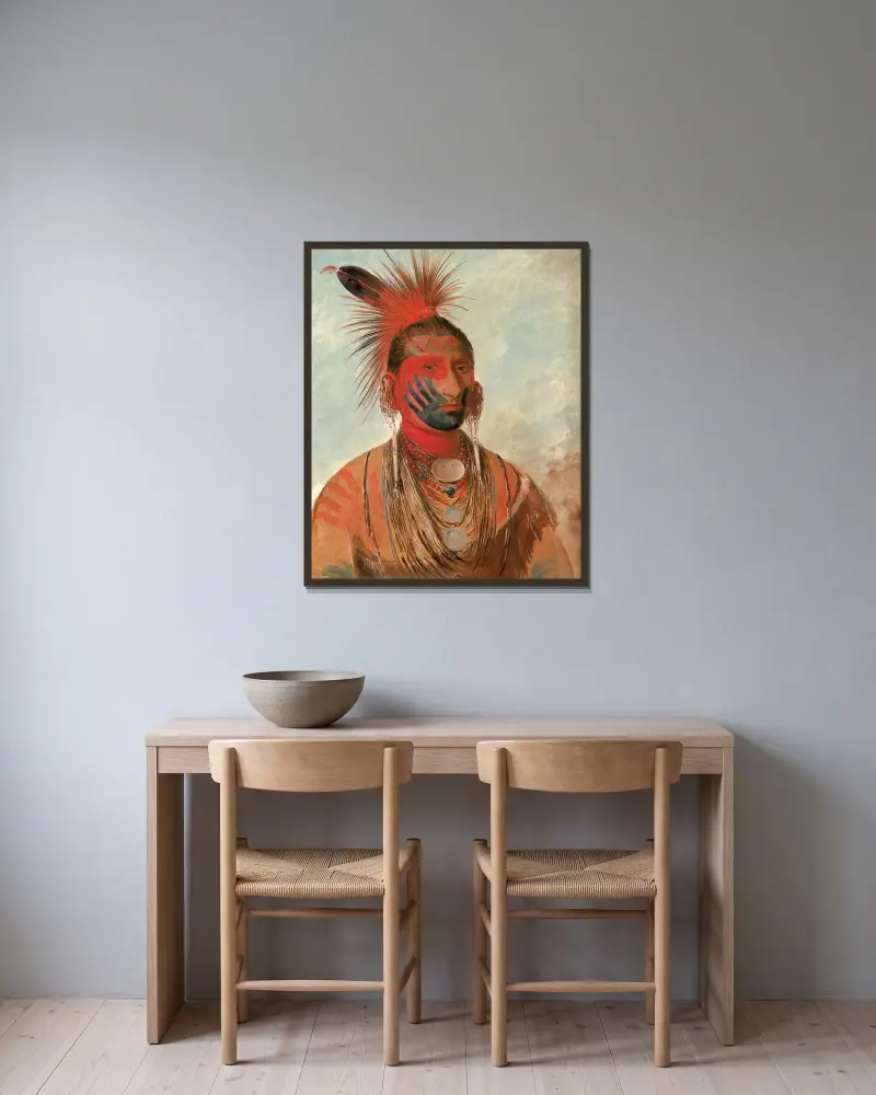 Wash-ka-mon-ya, Fast Dancer, a Warrior av George Catlin inramad på en vägg