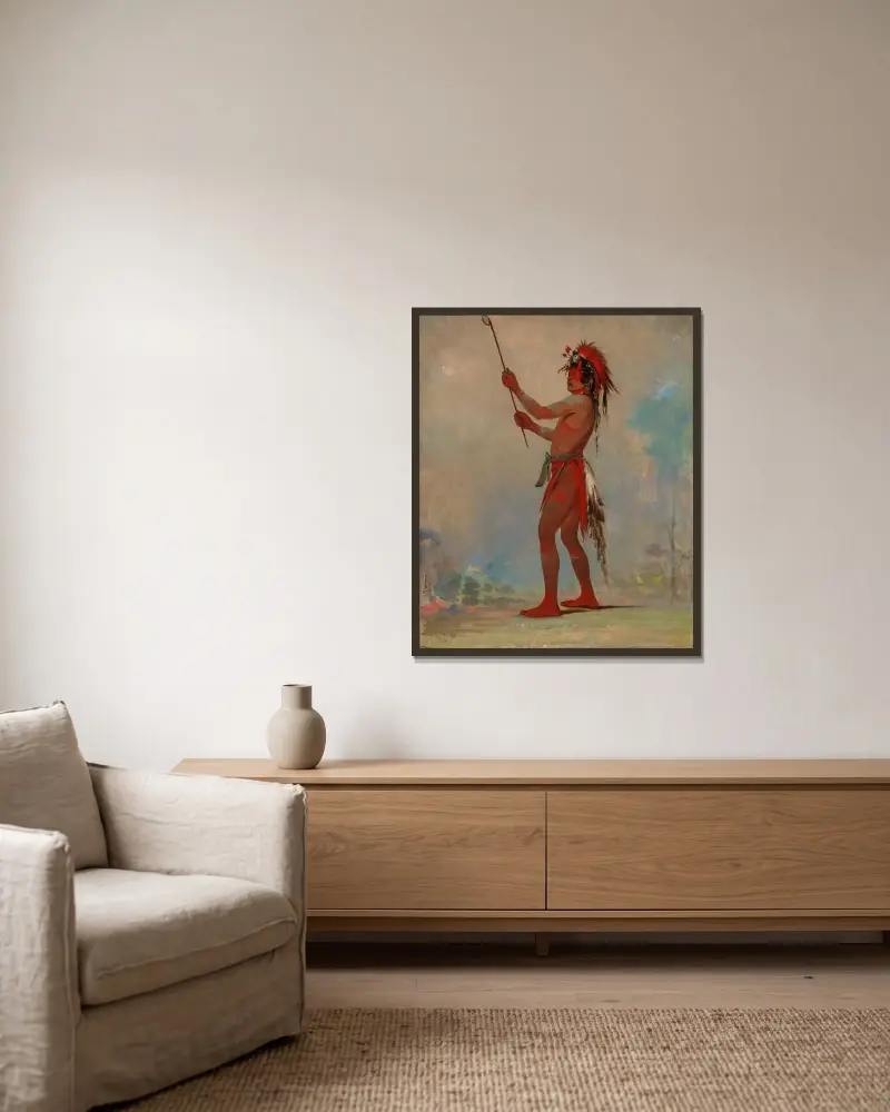 We-Chúsh-Ta-Dóo-Ta, Red Man, en framstående bollspelare av George Catlin inramad på en vägg