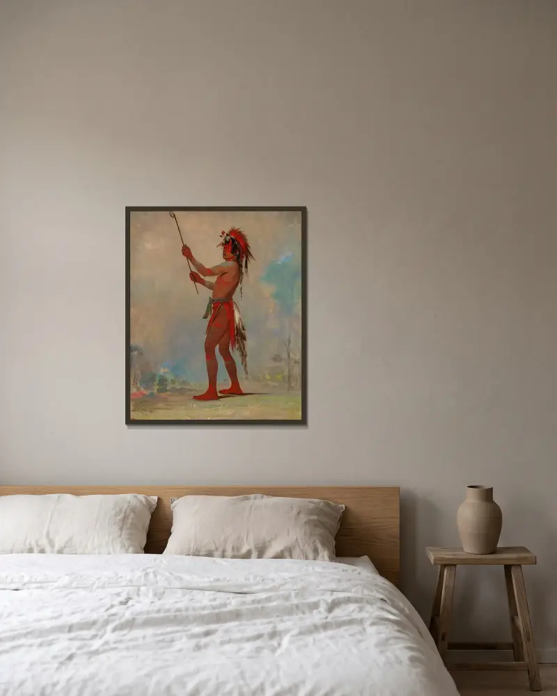 We-Chúsh-Ta-Dóo-Ta, Red Man, en framstående bollspelare av George Catlin inramad på en vägg