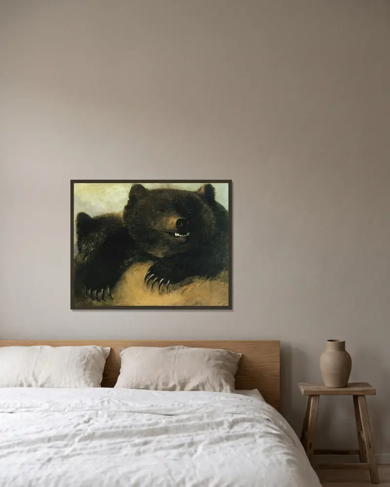 Grizzlybjörnens vapen och fysionomi av George Catlin inramad på en vägg
