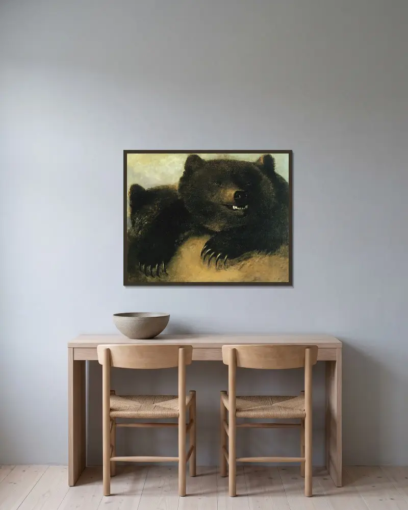 Grizzlybjörnens vapen och fysionomi av George Catlin inramad på en vägg