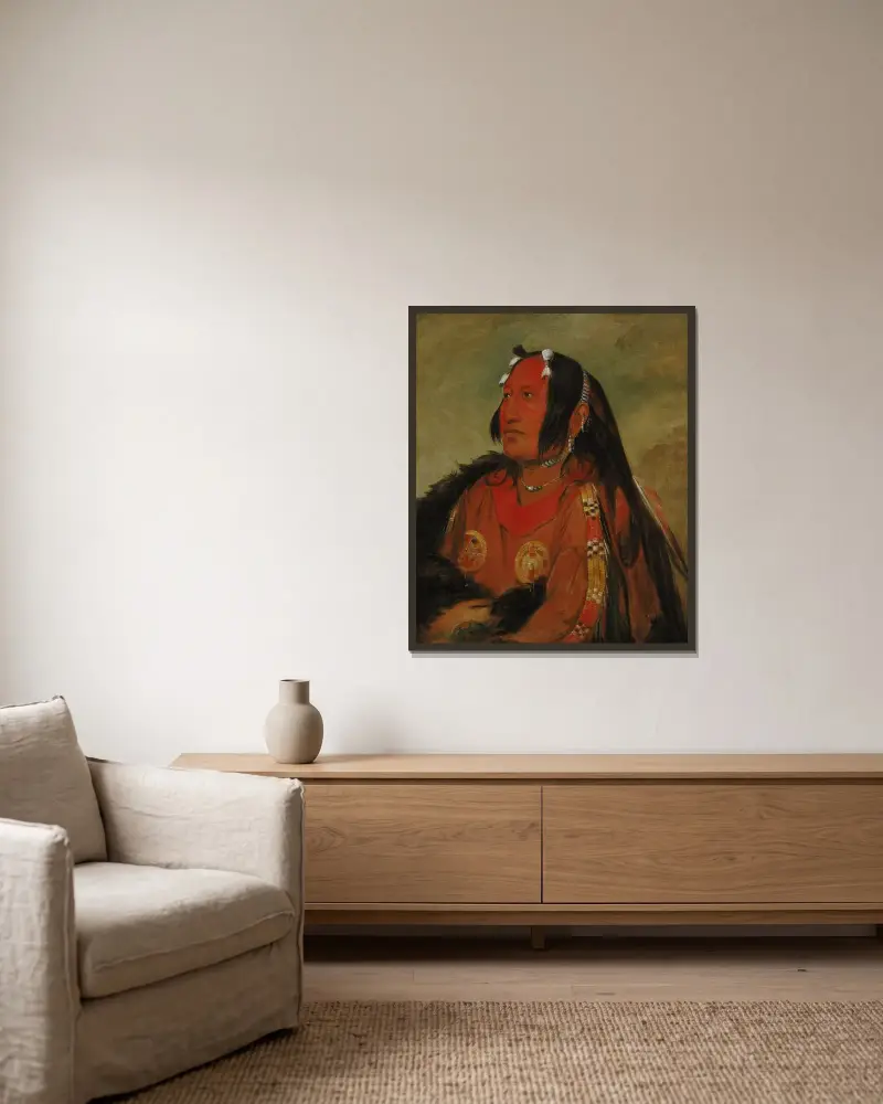 Wi-jún-jon, Pigeon’s Egg Head (The Light), a Distinguished Young Warrior av George Catlin inramad på en vägg