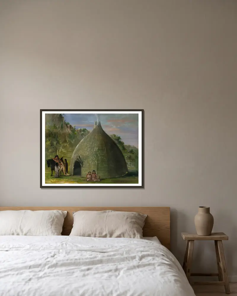 Wichita Lodge, Thatched With Prairie Grass av George Catlin inramad på en vägg