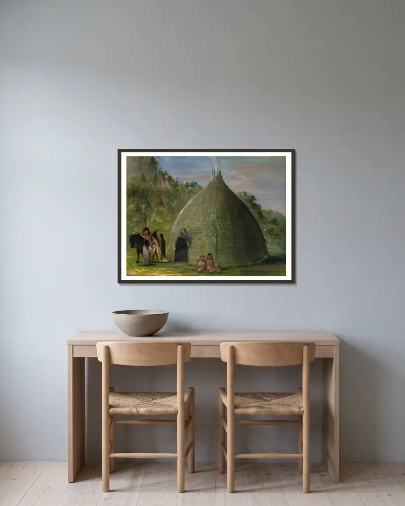 Wichita Lodge, Thatched With Prairie Grass av George Catlin inramad på en vägg