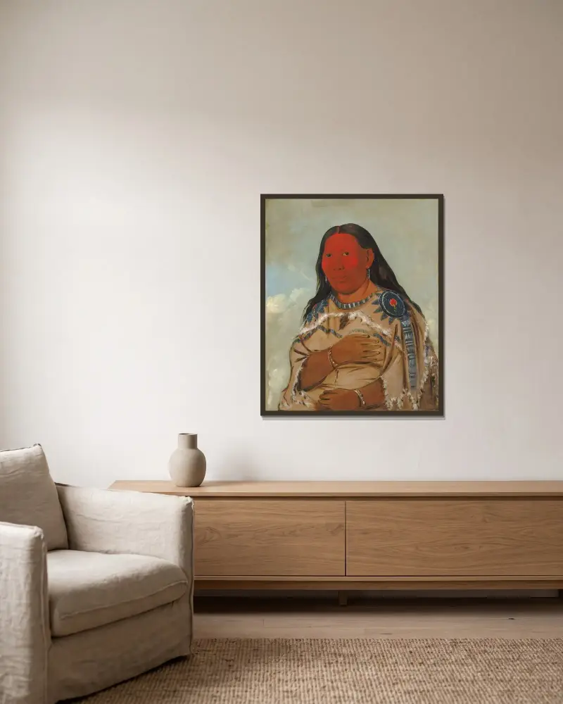Två kråkors hustru av George Catlin inramad på en vägg