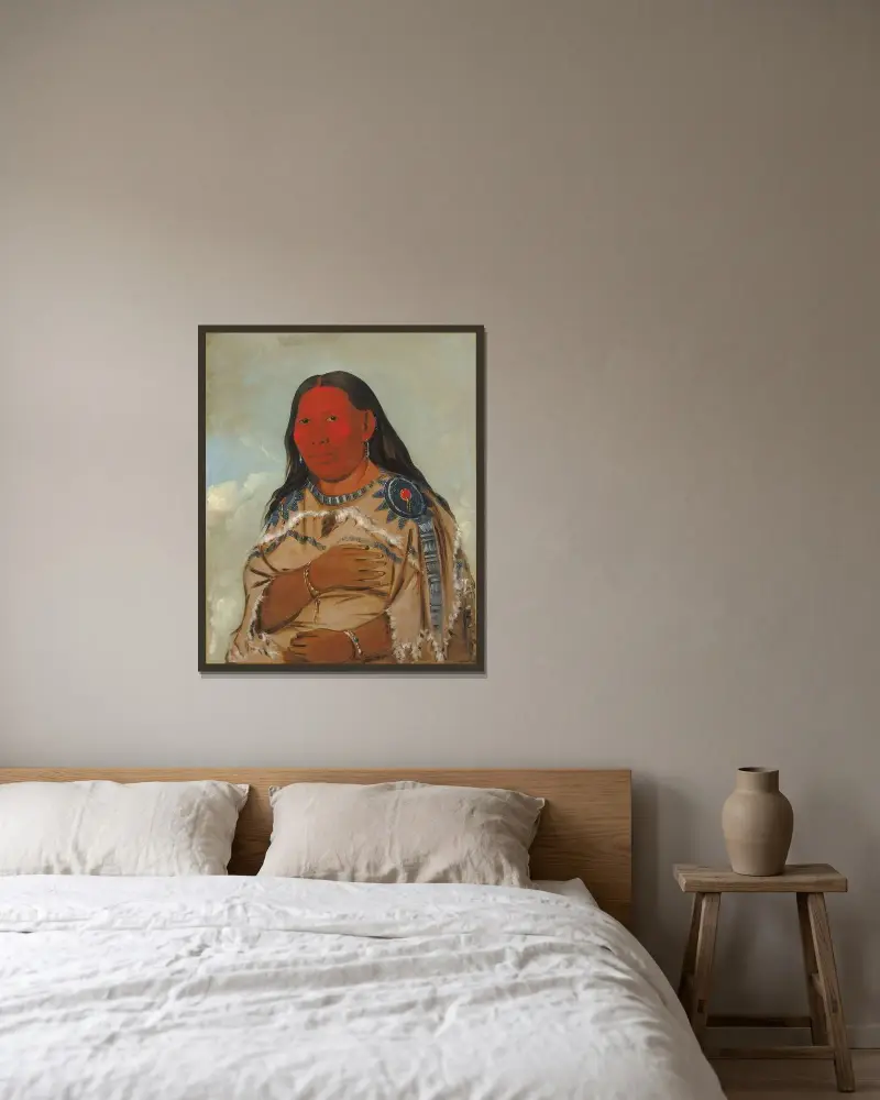 Två kråkors hustru av George Catlin inramad på en vägg