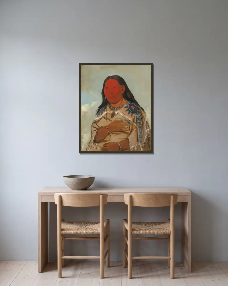 Två kråkors hustru av George Catlin inramad på en vägg