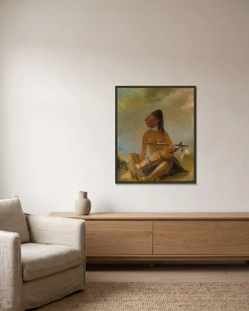 Kvinna och barn, som visar hur barns huvuden plattas till av George Catlin inramad på en vägg