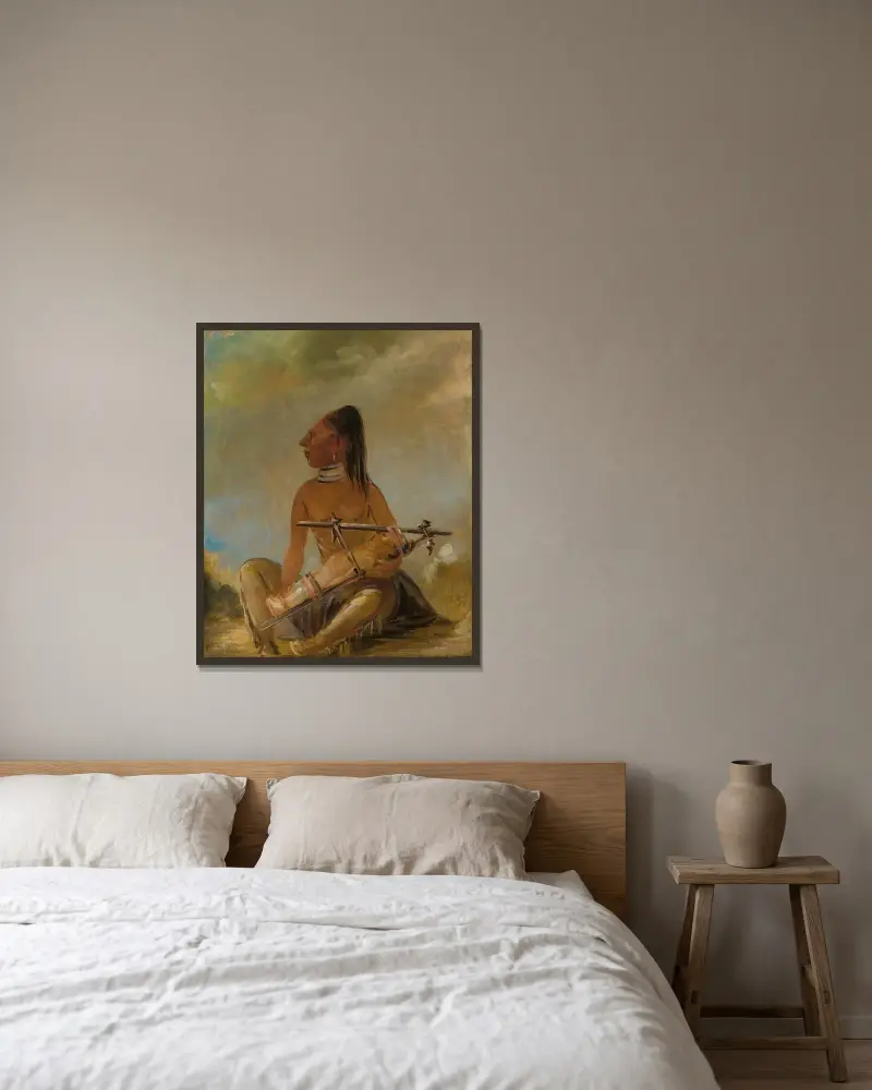 Kvinna och barn, som visar hur barns huvuden plattas till av George Catlin inramad på en vägg