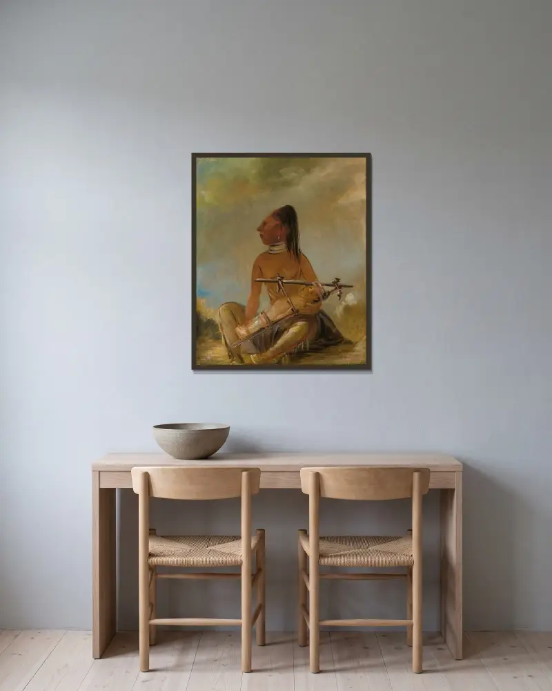 Kvinna och barn, som visar hur barns huvuden plattas till av George Catlin inramad på en vägg