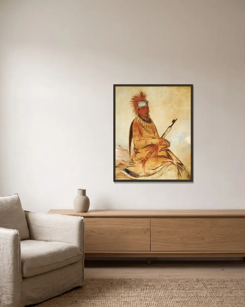 W’y-Ee-Yogh, Man of Sense, a Brave av George Catlin inramad på en vägg