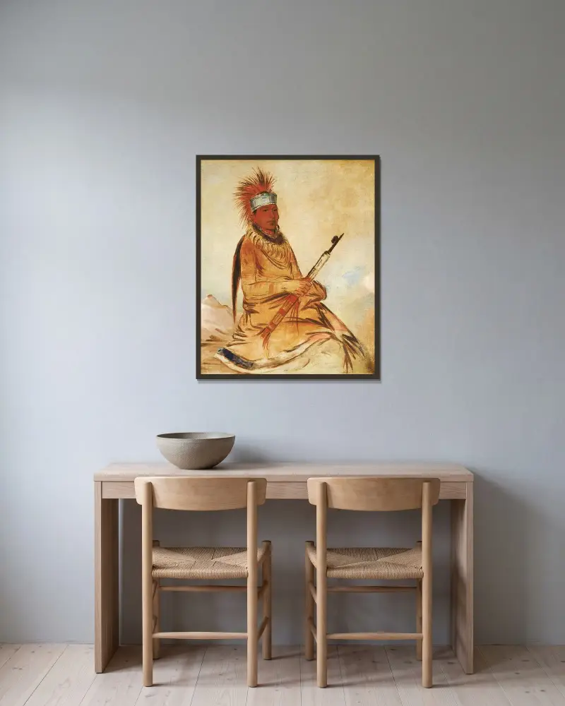 W’y-Ee-Yogh, Man of Sense, a Brave av George Catlin inramad på en vägg