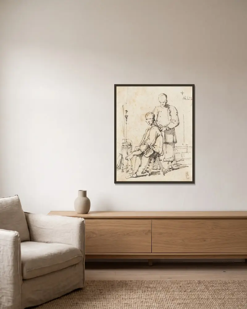 Ein chinesischer Barbier von George Chinnery gerahmt an einer Wand
