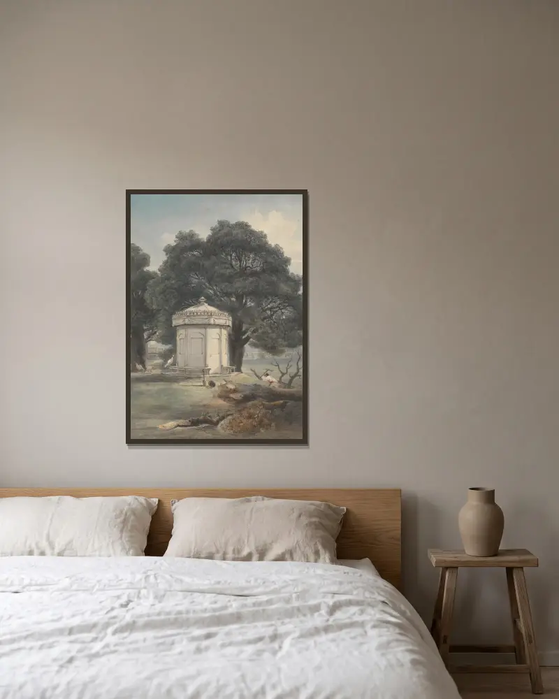 Ein Garten in Indien von George Chinnery gerahmt an einer Wand