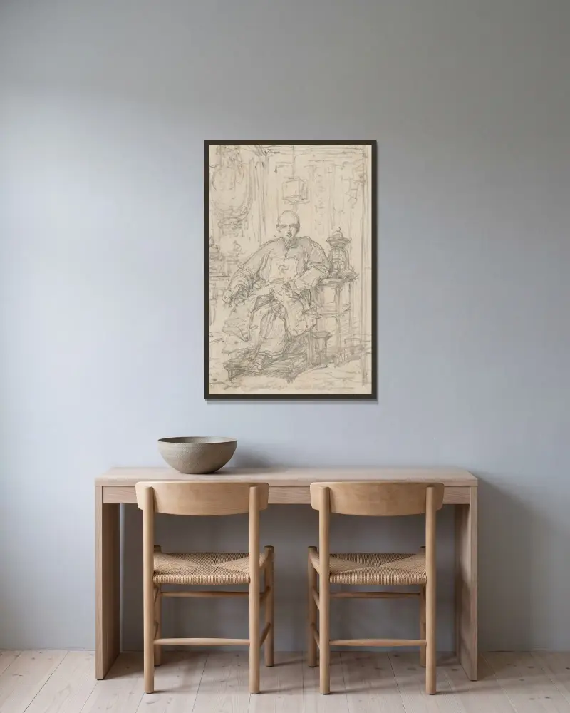 A Hong merchant, seated in an interior av George Chinnery inramad på en vägg