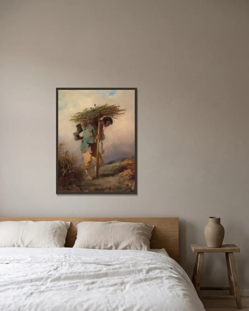 Ein Mann, der ein Reisigbündel trägt von George Chinnery gerahmt an einer Wand