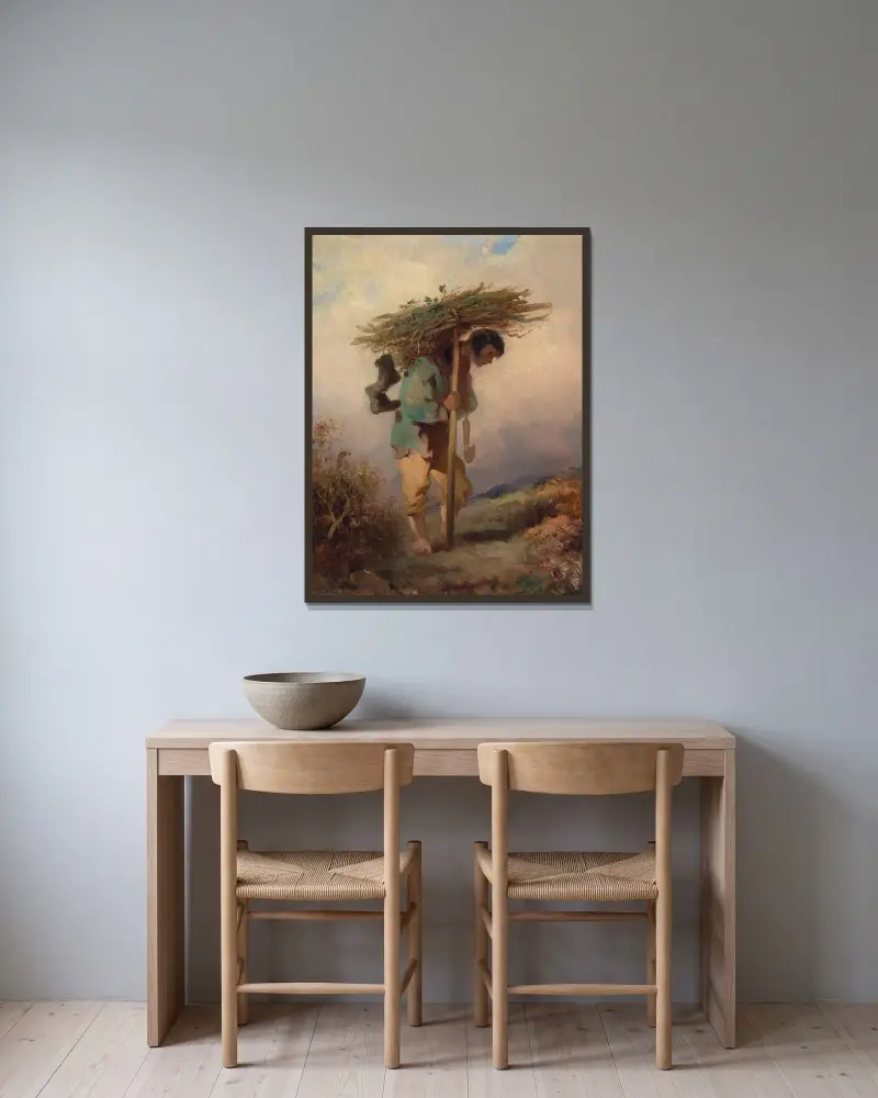 Ein Mann, der ein Reisigbündel trägt von George Chinnery gerahmt an einer Wand