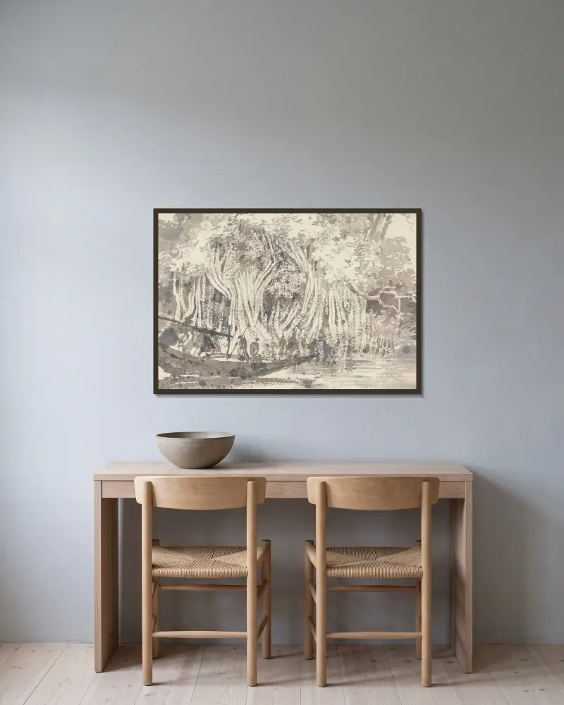 A Pipul Tree av George Chinnery inramad på en vägg