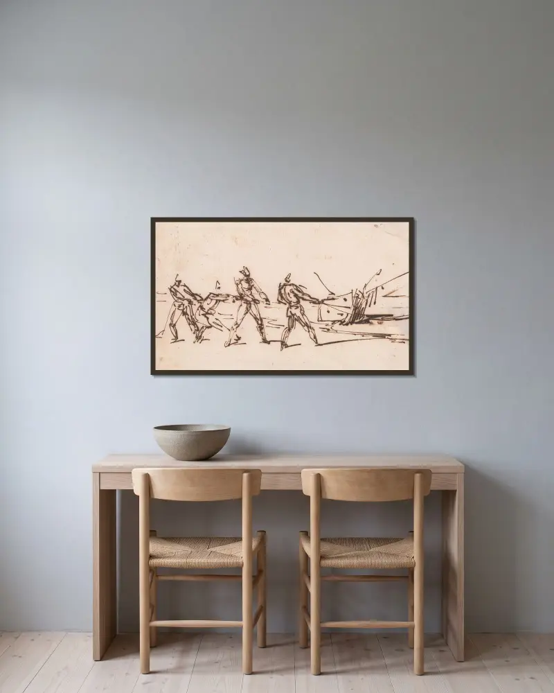 Infödda som drar en båt av George Chinnery inramad på en vägg