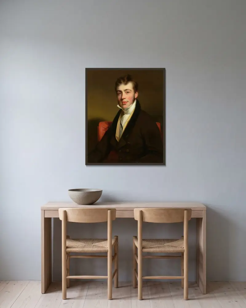 Porträtt av en herre av George Chinnery inramad på en vägg
