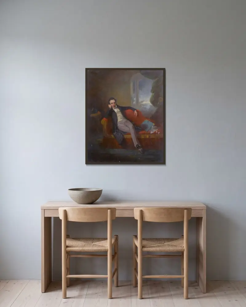 Porträtt av en gentleman av George Chinnery inramad på en vägg