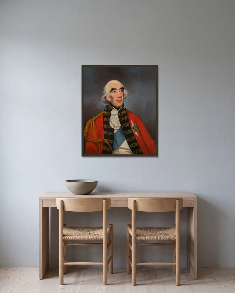 Porträtt av Francis Rawdon-Hastings, andre earl av Moira och förste markis av Hastings av George Chinnery inramad på en vägg
