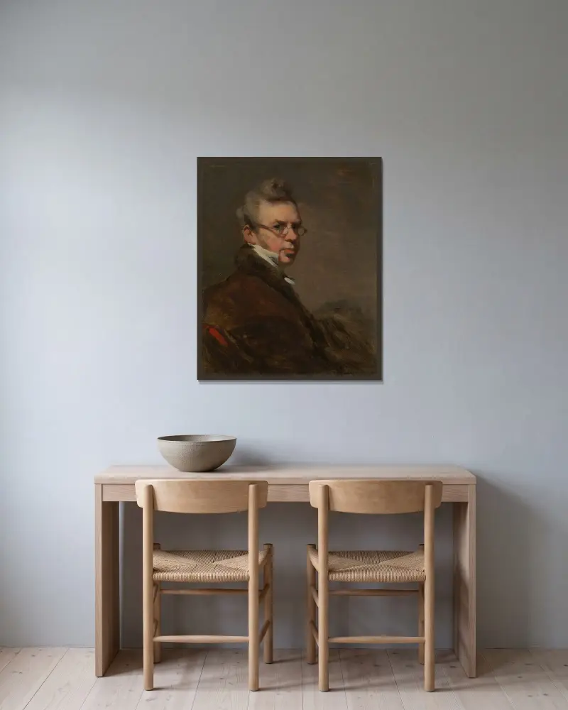 Självporträtt av George Chinnery inramad på en vägg