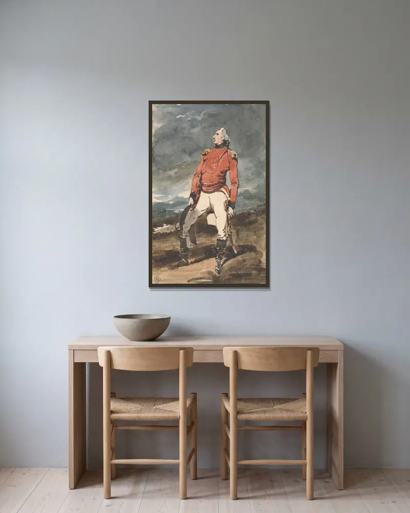 Studie till porträtt av militär officer av George Chinnery inramad på en vägg