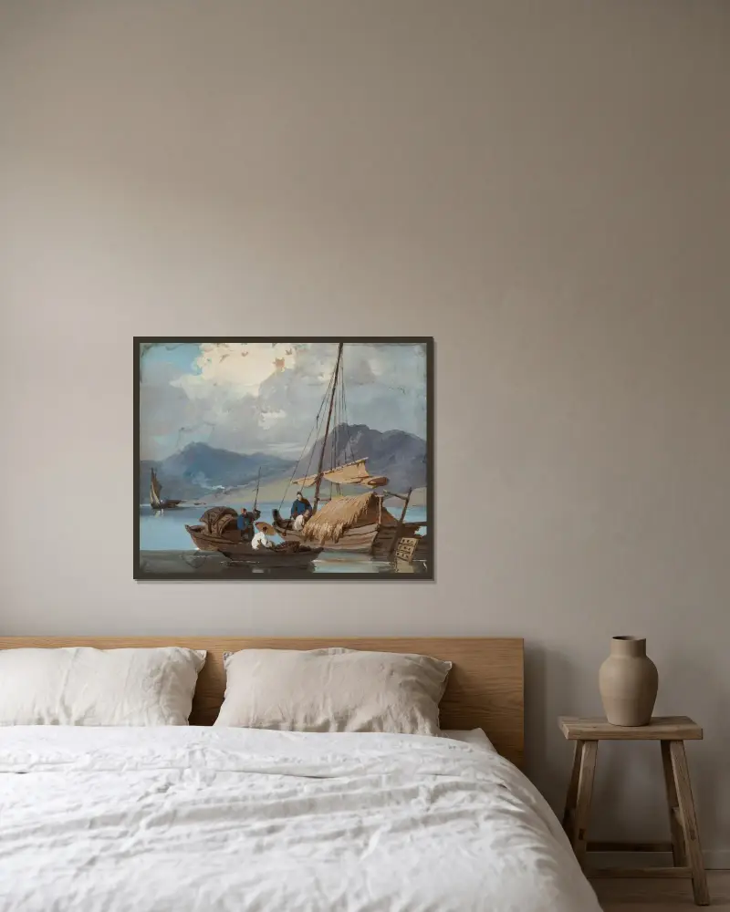 Tanka boat off Macao av George Chinnery inramad på en vägg