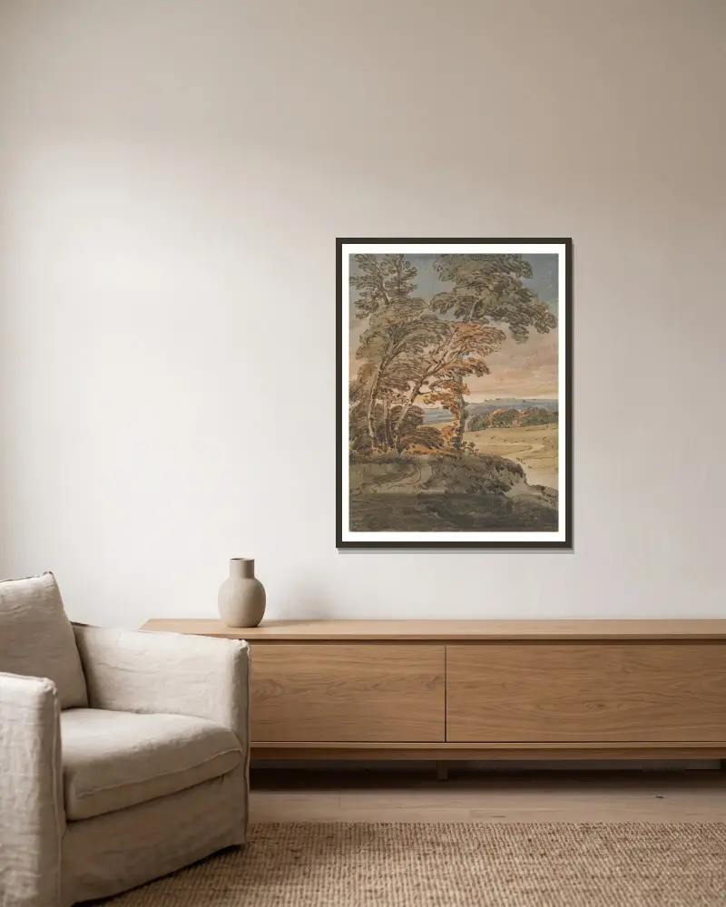 Bäume auf einem Hügelpfad von George Chinnery gerahmt an einer Wand