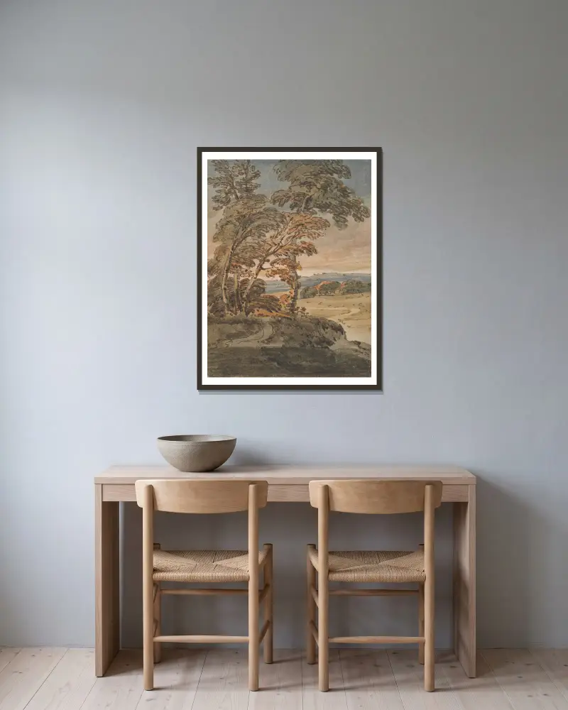 Bäume auf einem Hügelpfad von George Chinnery gerahmt an einer Wand