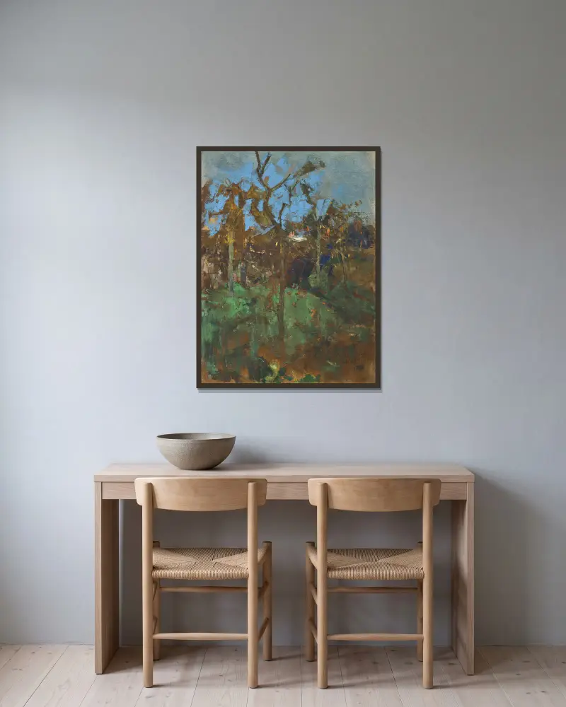 Jesienny pejzaż; Drzewa, Sir George Clausen w ramie na ścianie