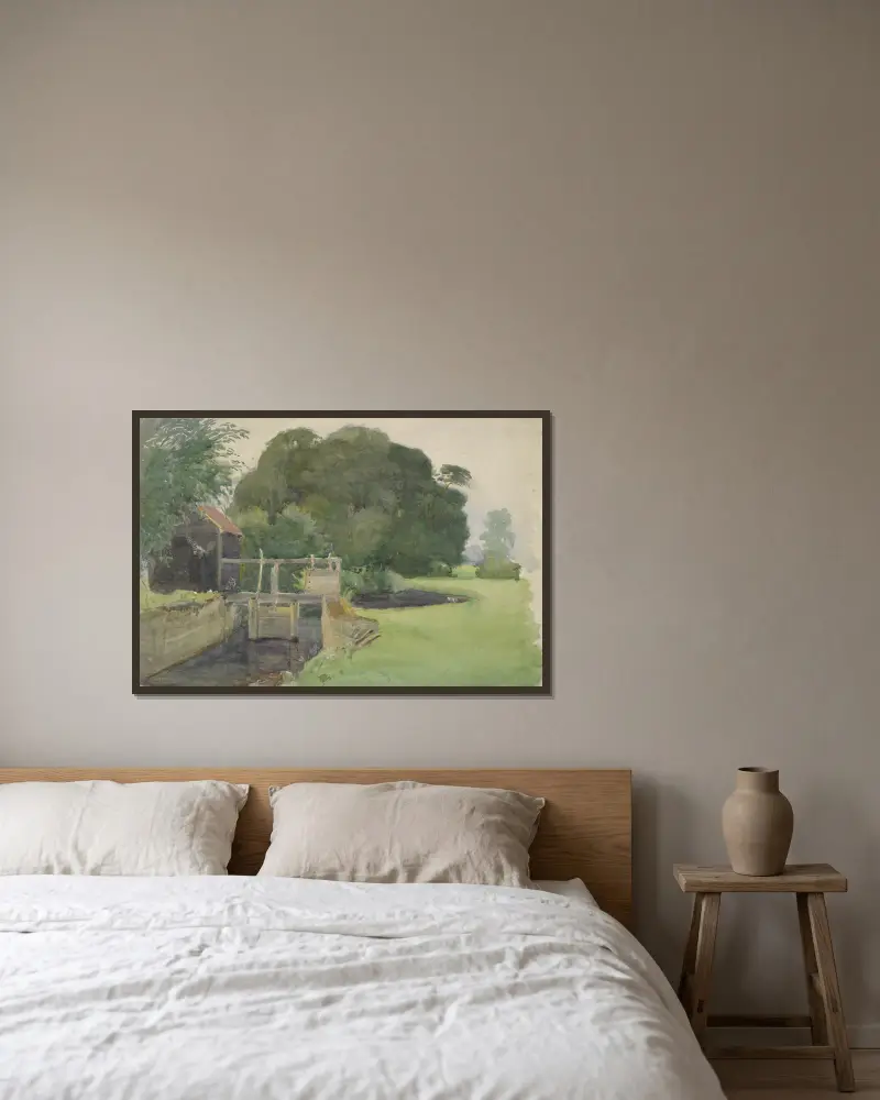 Pejzaż ze śluzą, Sir George Clausen w ramie na ścianie