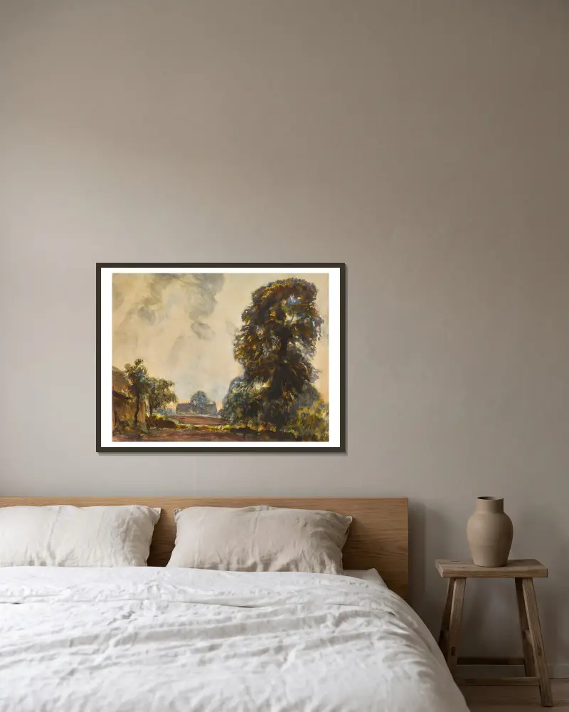 Krajina se stromy (Bouře, údolí Vale of Clwyd), Sir George Clausen v rámu na stěně