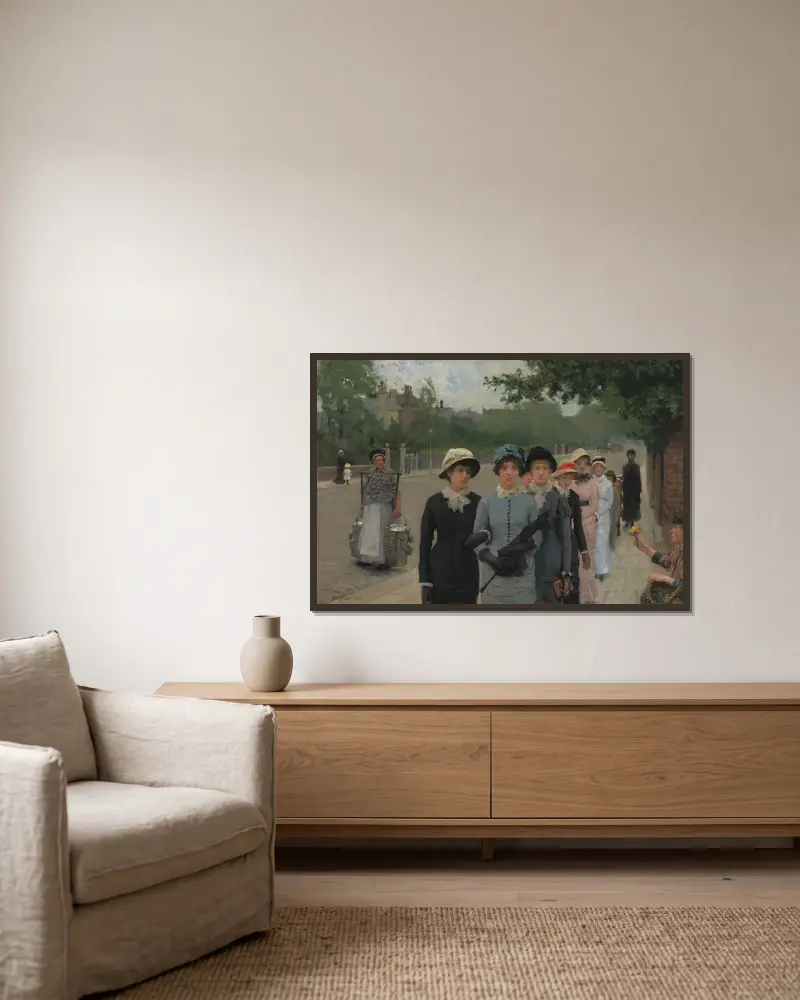 Schulmädchen von Sir George Clausen gerahmt an einer Wand