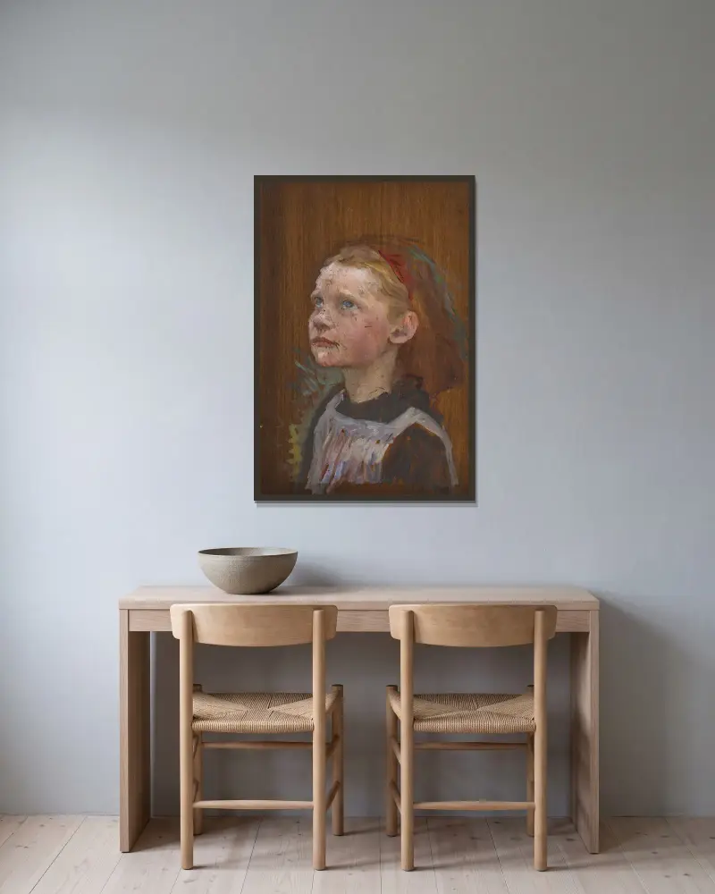 Study of a girl av Sir George Clausen inramad på en vägg