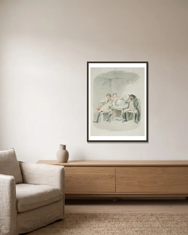 Juden och Morris Bosle börjar förstå varandra av George Cruikshank inramad på en vägg