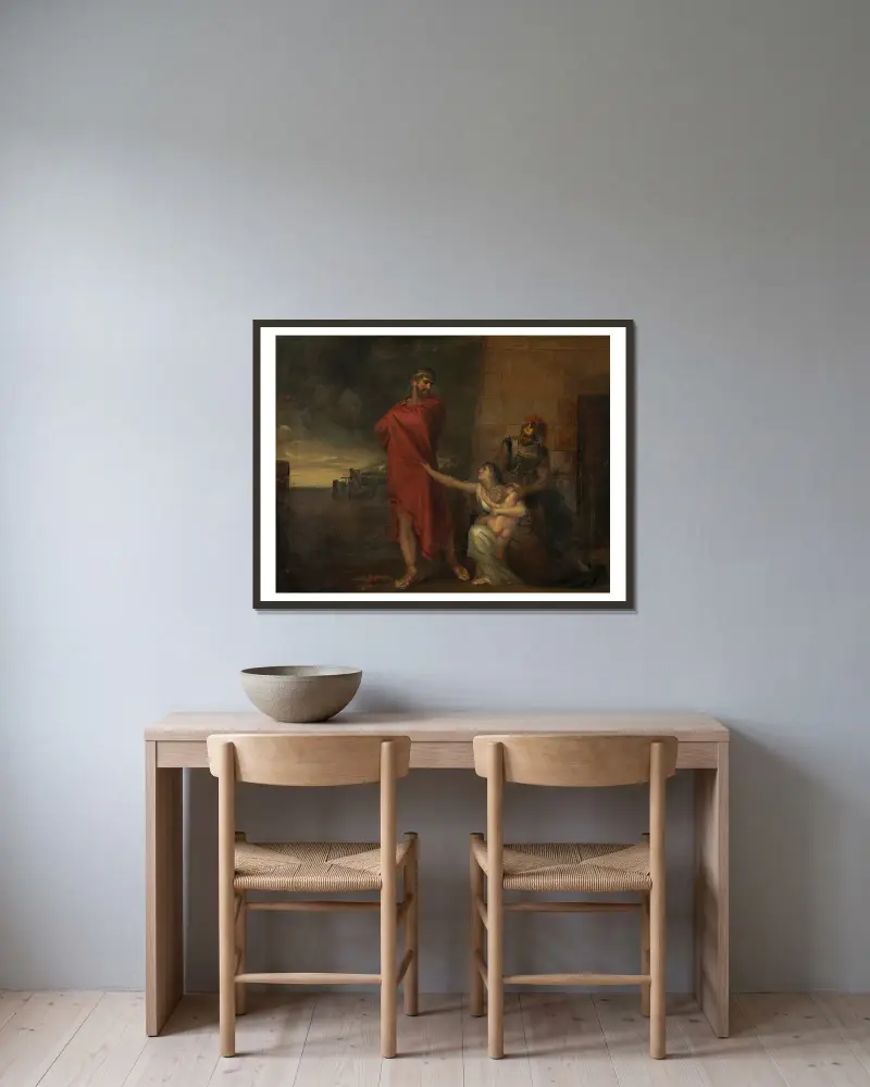 Andromache imploring Ulysses to spare the life of her son av George Dawe inramad på en vägg