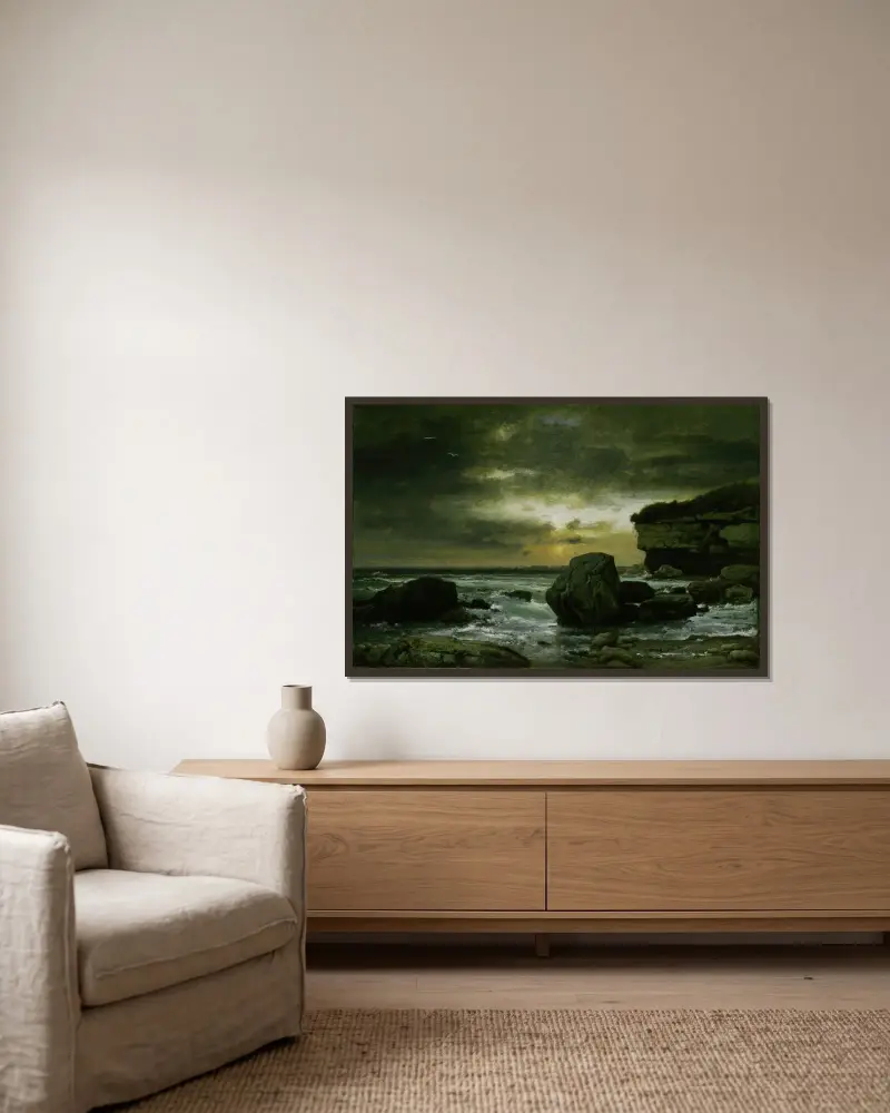 En marinemålning av George Inness inramad på en vägg