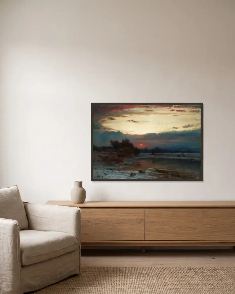 Zimní obloha, George Inness v rámu na stěně