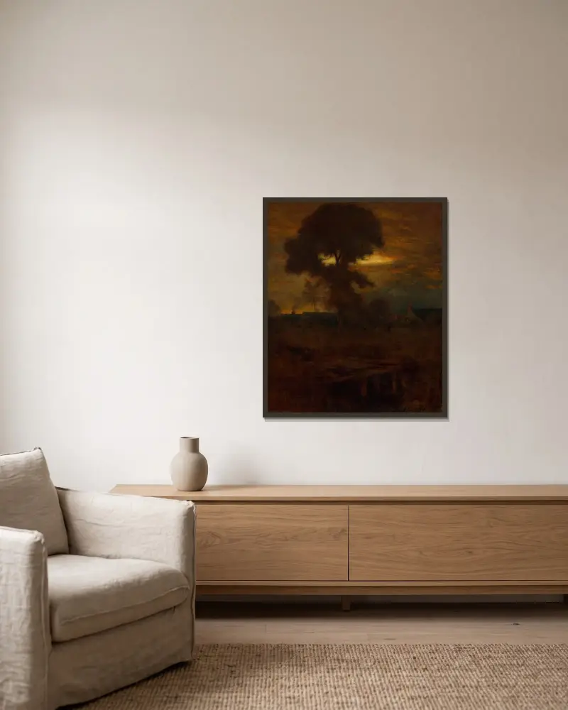 Efterglöd av George Inness inramad på en vägg
