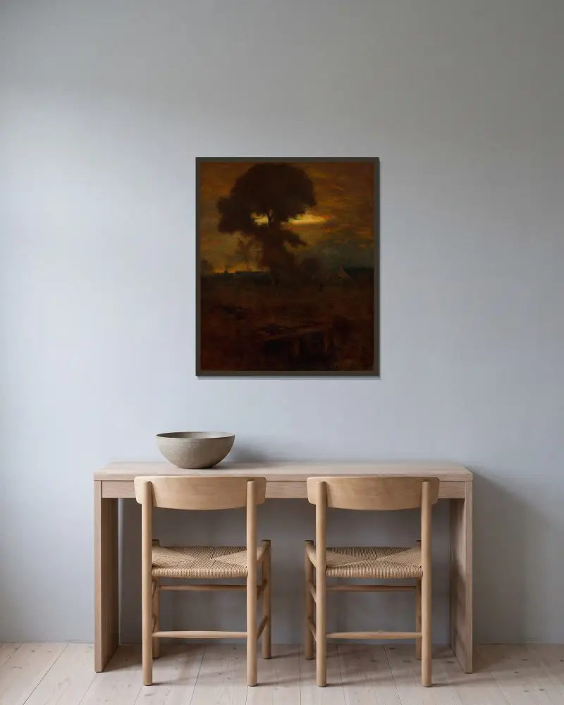 Efterglöd av George Inness inramad på en vägg