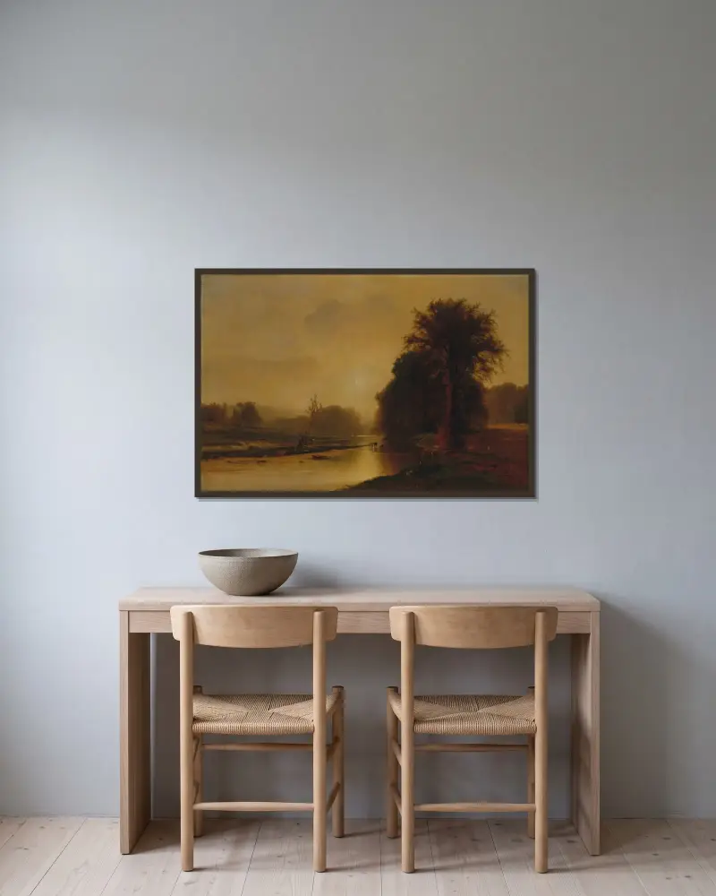 Höstängar av George Inness inramad på en vägg