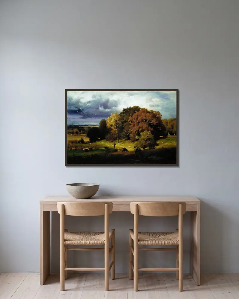 Podzimní duby, George Inness v rámu na stěně