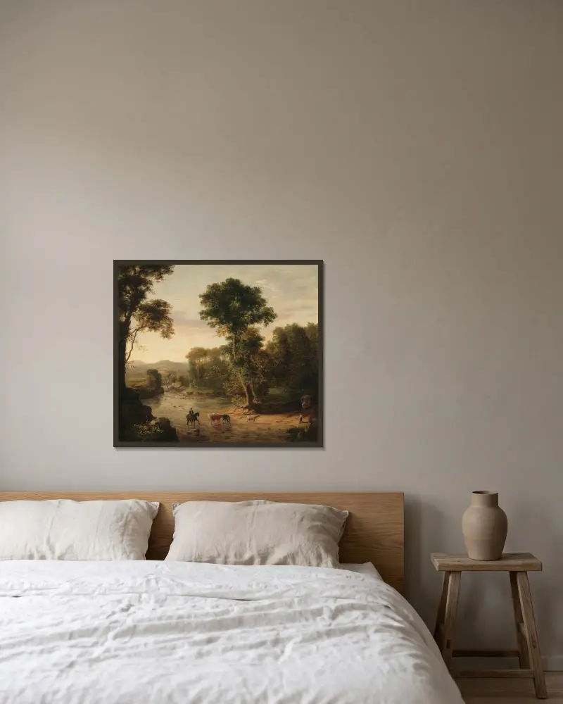 Vadstället av George Inness inramad på en vägg