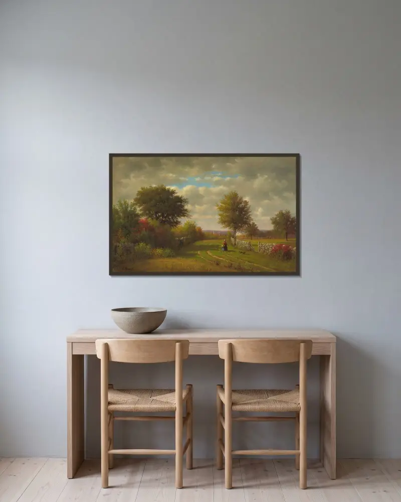 På väg till marknaden av George Inness inramad på en vägg